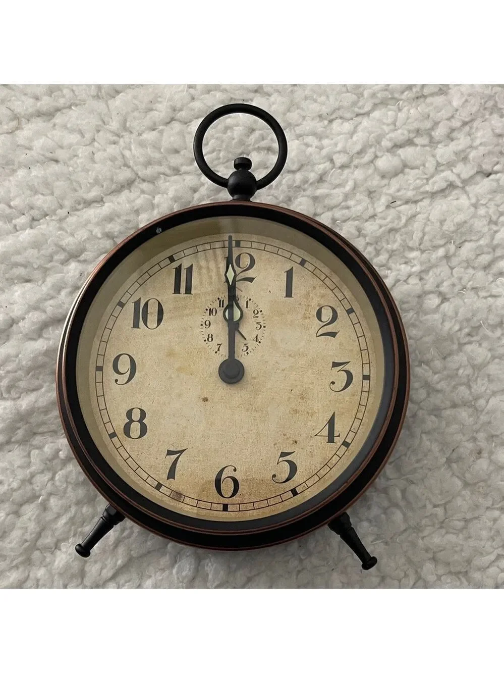 Vintage Style Tabletop Alarm Clock Decor BlackMetal Distressed Farmhouse Battery